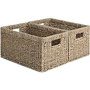 StorageWorks Seagrass Storage Baskets, Rectangular Wicker Baskets with Built-in Handles, Medium, 13¼ x 8¼ x 7 Inches, 2-Pack