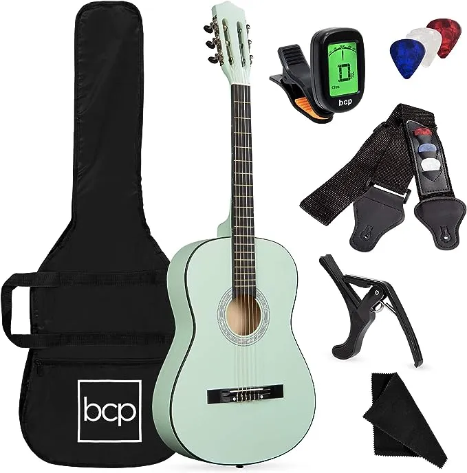 Best Choice Products 38in Beginner Acoustic Guitar Starter Kit w/ Gig Bag, Strap, Digital Tuner, Strings - Matte Black