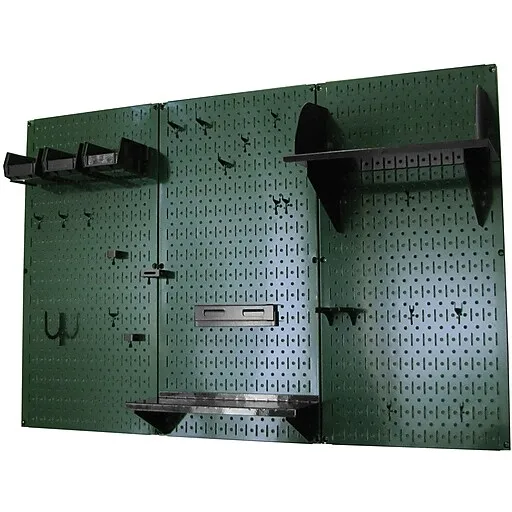 Wall Control 4 Feet Metal Pegboard Standard Tool Storage Kit - Green Toolboard (Black)