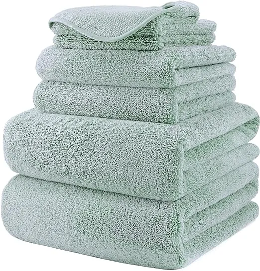 POLYTE Oversize, 60 x 30 in, Quick Dry Lint Free Microfiber Bath Towel Set, 6 Piece (Light Green)