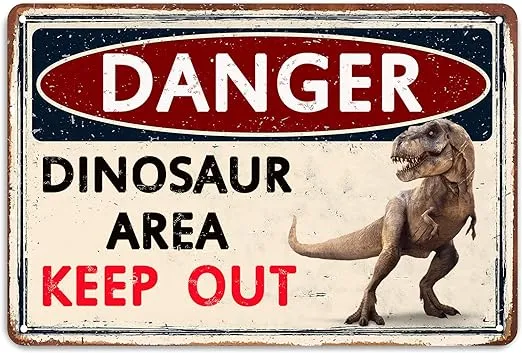 Funny Dinosaur Signs Wall Decoration Boys Bedroom Decor Retro Caution Metal Sign