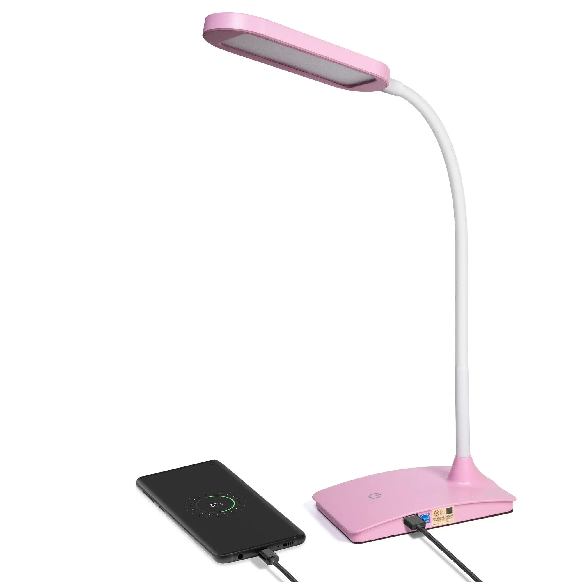 Pink LED Desk Lamp 3 Level Touch Dimmer, Built-in USB Port, Charging Adjustable