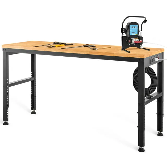 VEVOR Adjustable Workbench, 48" L x 24" W Garage Worktable with Universal Wheels, 28-39.5" Heights & 2000 lbs Load Capacity, with Power Outlets &