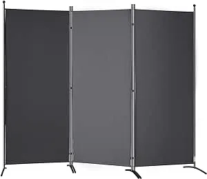 VEVOR Room Divider, 6.1 ft Room Dividers and Folding Privacy Screens (3-Panel), Fabric Partition Room Dividers for Office, Bedroom, Dining Room, Study, Freestanding, Dark Grey