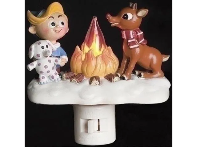 roman rudolph and elf friend 4.5 inch polyresin swivel plug flickering night light