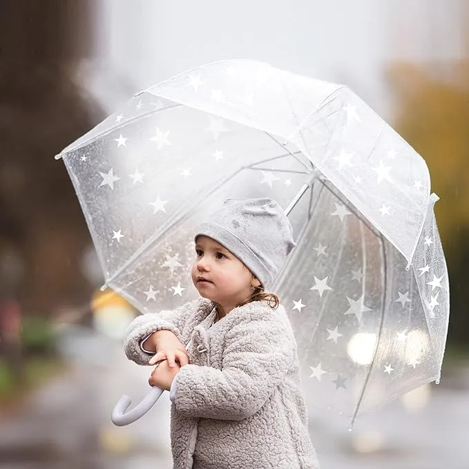 Yeegool Kids Clear and Transparent Umbrella with An Easy Grip Handle, Dome Bubble Umbrella, Windproof for Kids Boys and Girls, Little Stars Clear