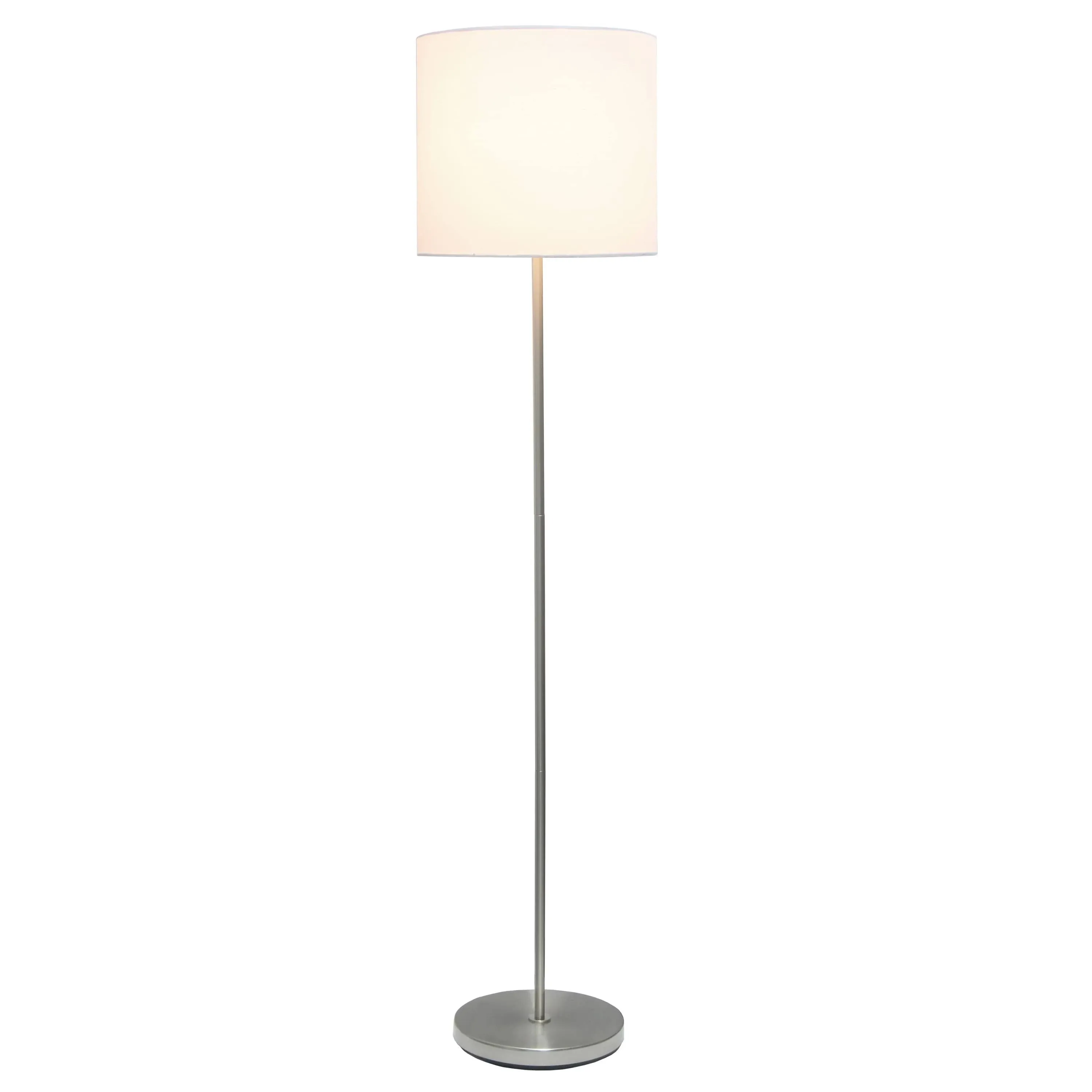 Simple Designs LF2004-WHT Brushed Nickel Stick Drum Shade Floor Lamp, White