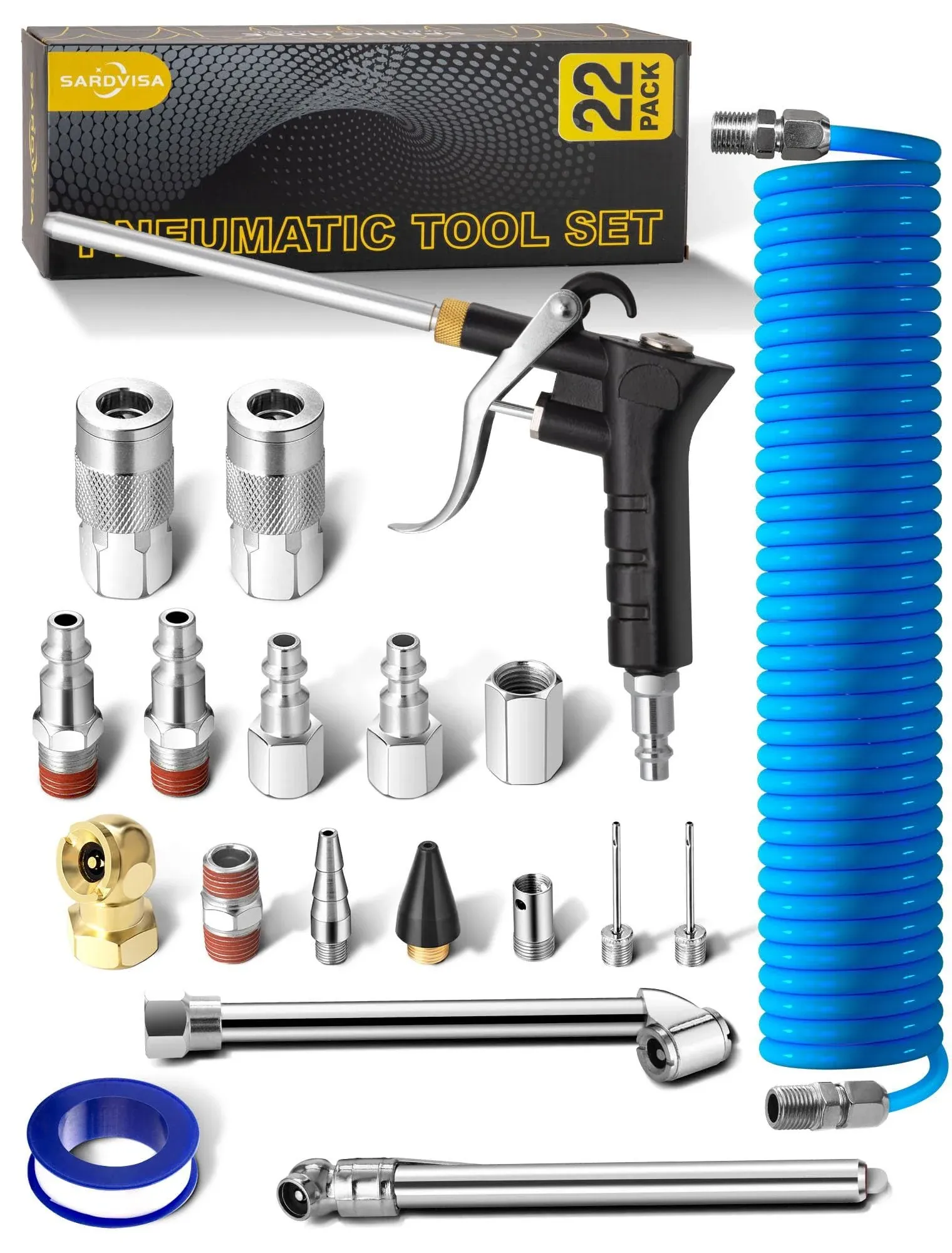 22-Packs Air Compressor Accessories Kit 25FT Upgrade Repairable Air Hose with...