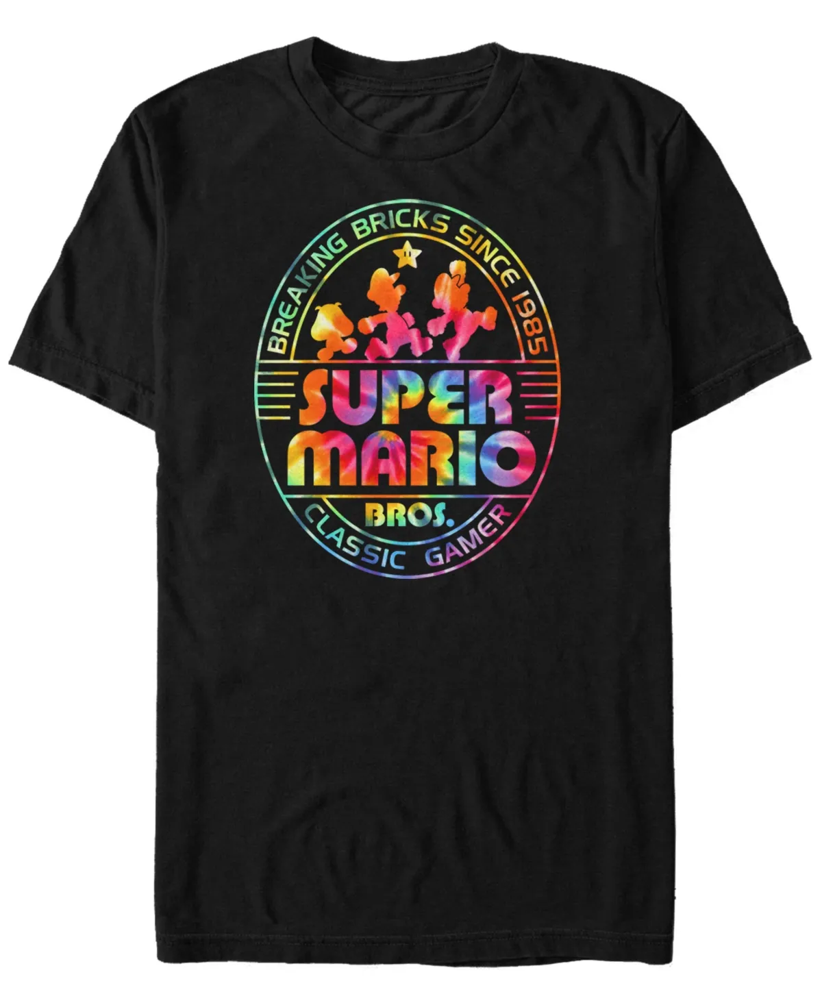 Nintendo Men's Super Mario Brick Break 85 Tie-Dye Logo T-Shirt Black