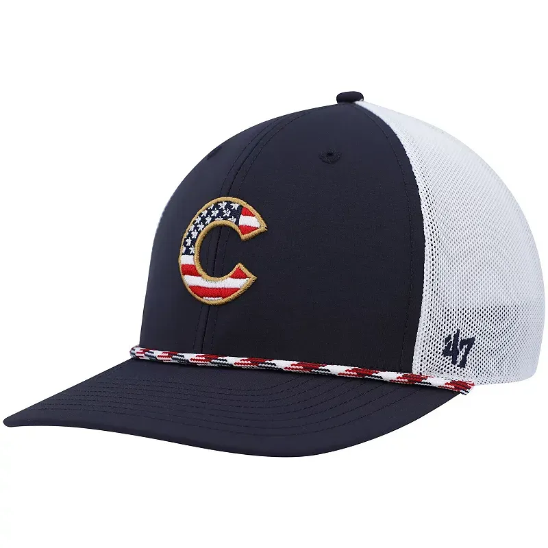 Men's '47 Navy/White Chicago Cubs Flag Fill Trucker Snapback Hat, Blue