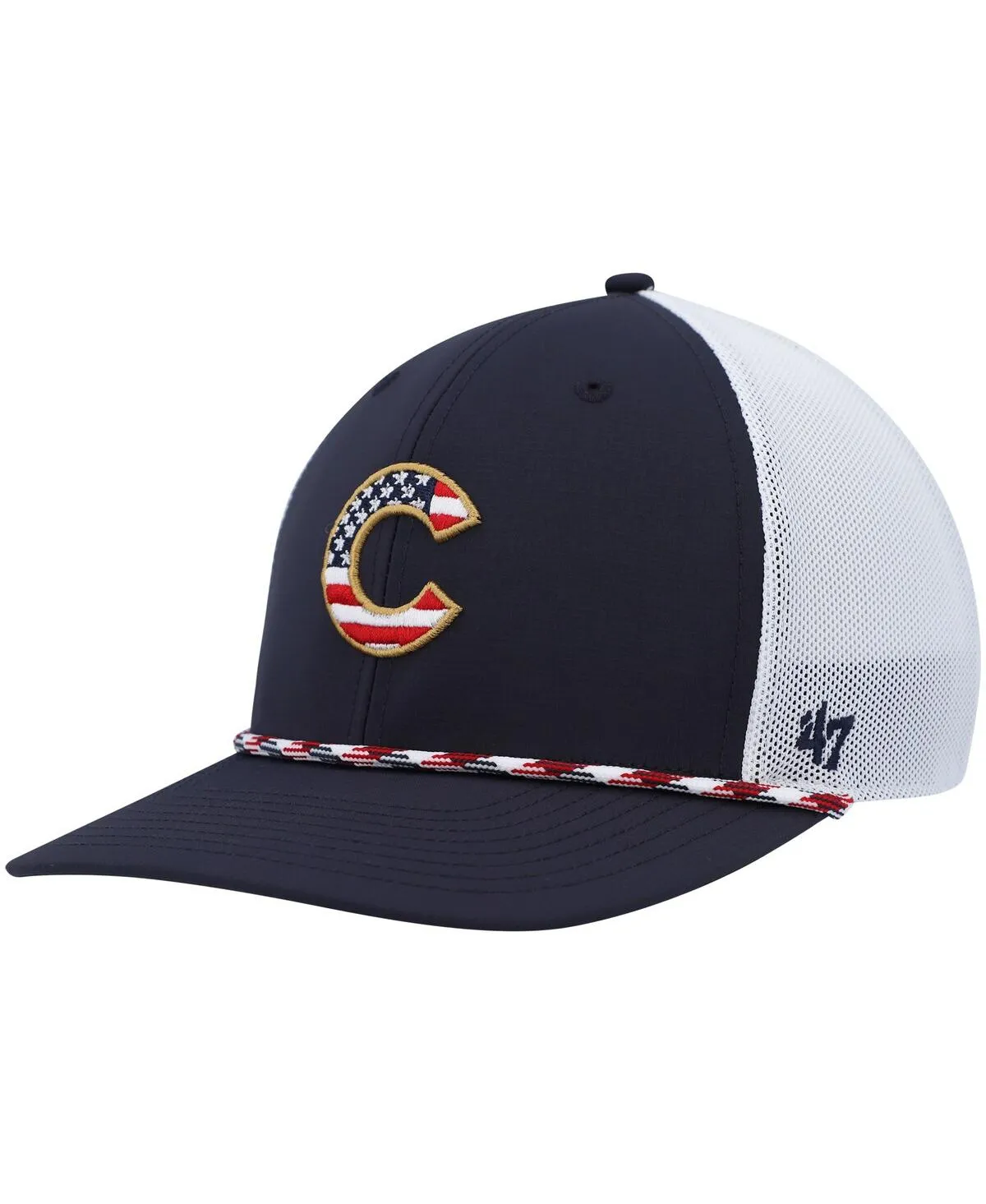 "Men's Navy, White Chicago Cubs Flag Fill Trucker Snapback Hat"