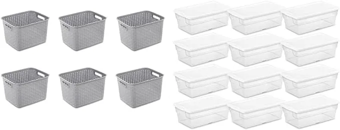 Sterilite 12736A06 Tall Weave Basket, Cement, 6-Pack