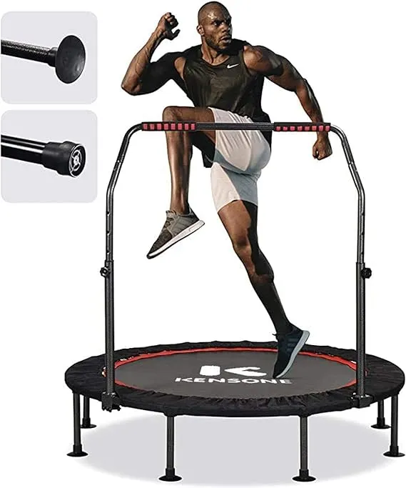 KENSONE 48 in Foldable Mini Fitness Trampoline w/ Adjustable Foam Handle, Black