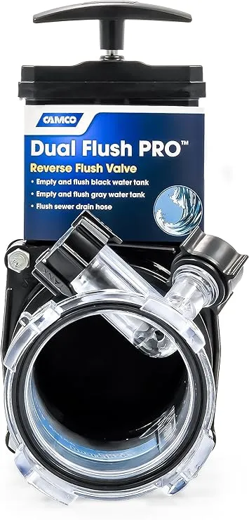 Camco Dual Flush Pro Camper/RV Holding Tank Rinser | Features 3-Inch Gate Valve & Reverse Flush Valve | Empties and Flushes RV Black Water Tanks and RV Sewer Hose (39062)