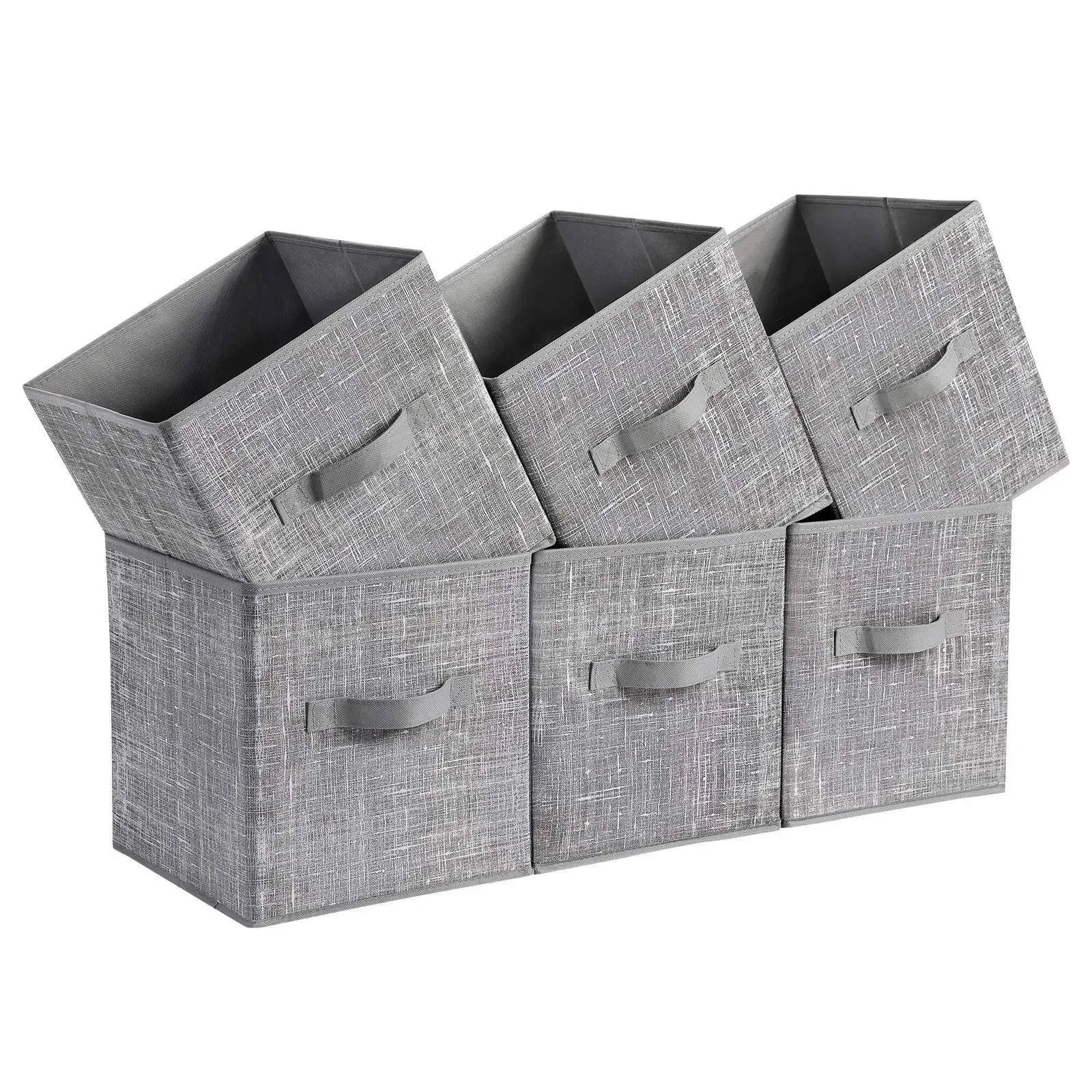 SONGMICS 6 Pack Storage Cubes 11-Inch Non-Woven Fabric Bins with Double Handles Closet Organizers for Shelves Gray