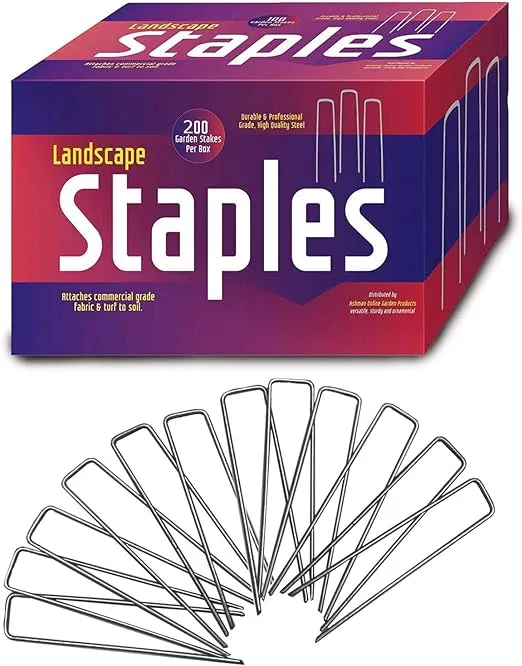 Ashman 200 Pack Galvanized Garden Stakes Landscape Staples and Fence Stake Sod Staples - Heavy Duty & Anti Rust Zinc Coated.