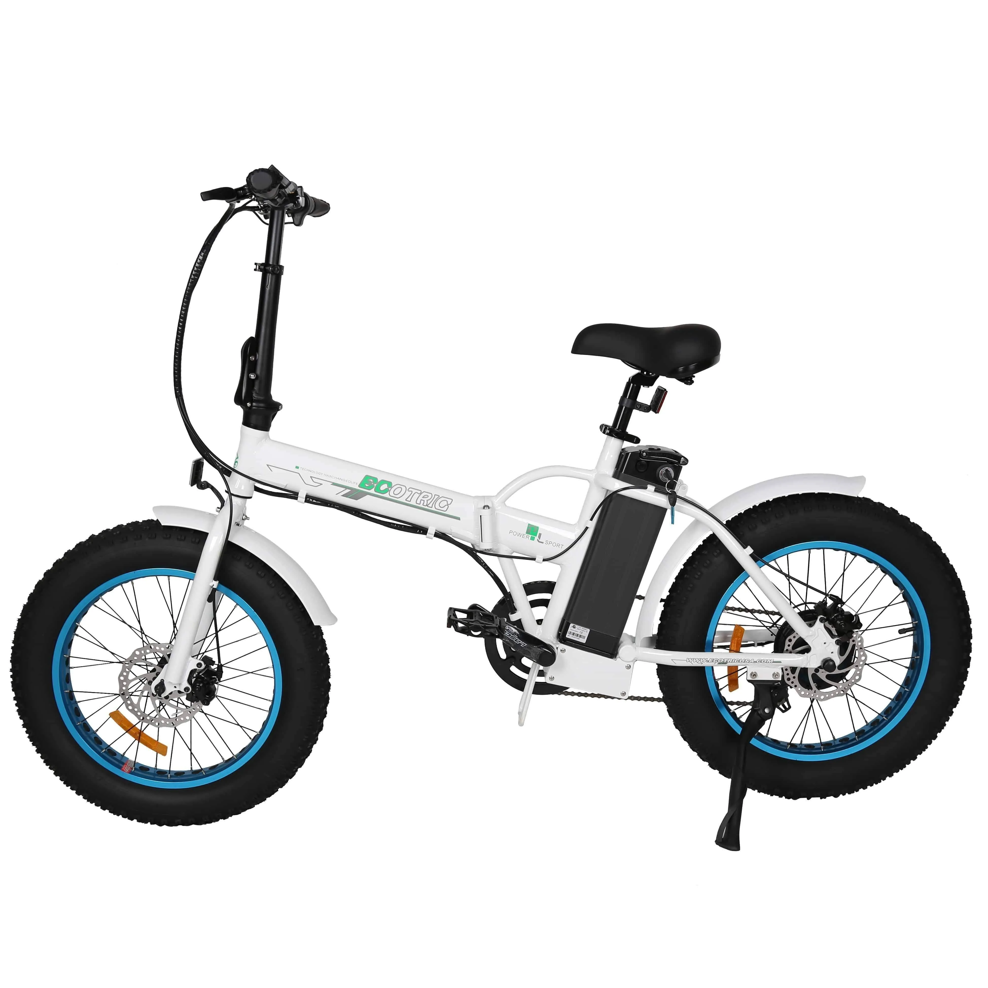 Ecotric 36V Fat Tire Portable and Folding Electric Bike, White & Blue