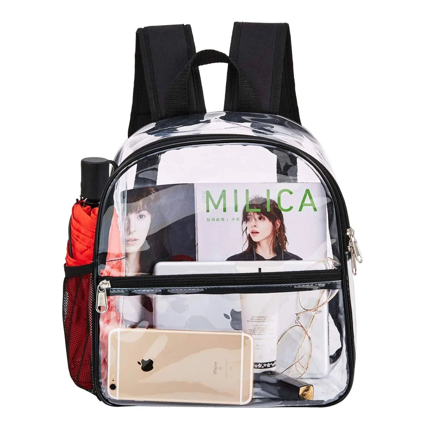 Clear Mini Backpack Stadium Approved, Waterproof Transparent Black 