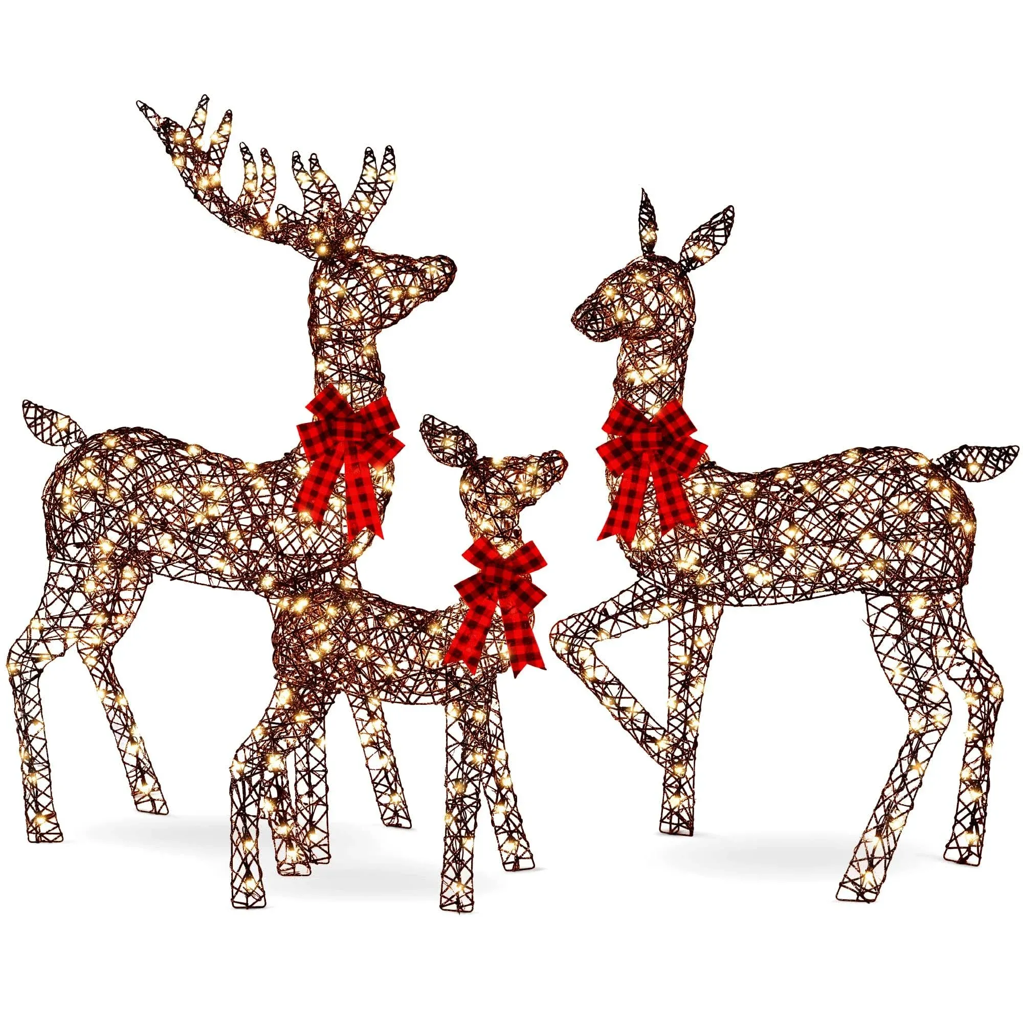 Best Choice Products 3-Piece Lighted Christmas Deer Set Outdoor Yard Decoration w/ 360 LED Lights, Stakes - White