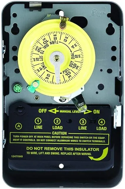 T100 Series 40 Amp 24-Hour Indoor Mechanical Timer with Double Pole Single Throw Switching 240 VAC, Gray