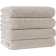 POLYTE Microfiber Quick Dry Lint Free Bath Towel, 57 x 30 in, Pack of 4 (Beige)