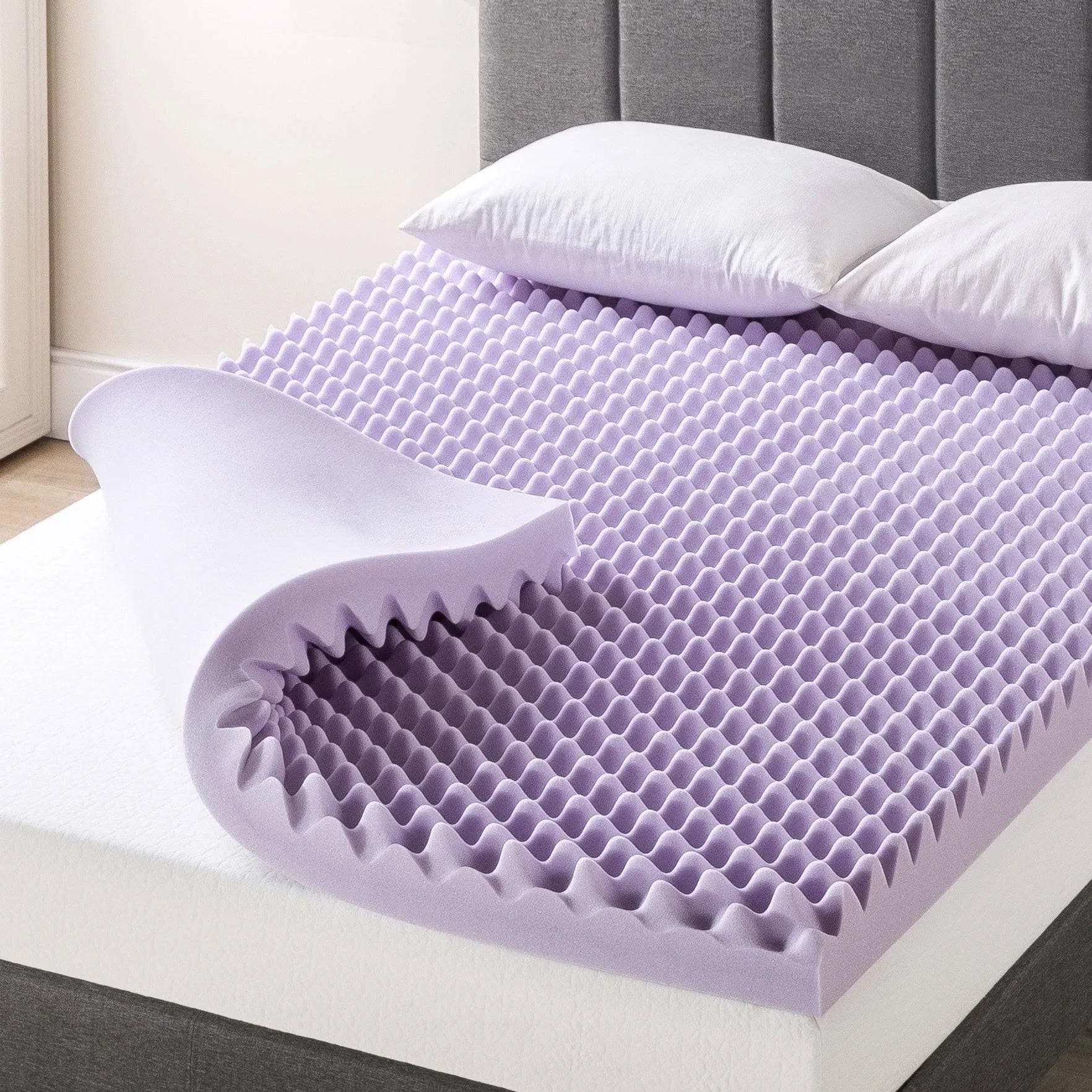 Memory Foam Mattress Topper Egg Crate Lavender Infused Purple King Size 3-inch