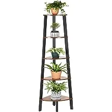 VASAGLE ALINRU Corner Shelf, 5-Tier Industrial Bookshelf, Plant Stand, Wood Look Accent Furniture with Metal Frame for Home and Office ULLS35X