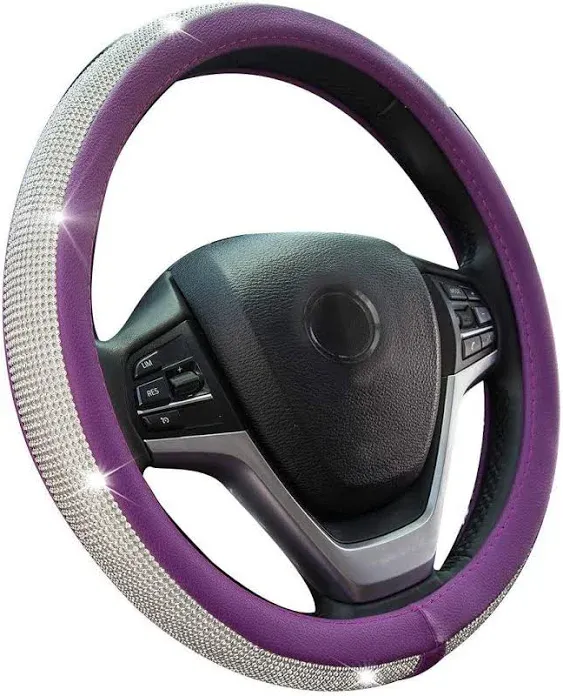 Diamond Leather Steering Wheel Cover with Bling Bling Crystal Rhinestones