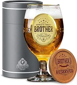 CROWNLY CRYSTAL® Gifts for Brother Personalised Gifts Beer Gifts for Men Brother Gifts from Sister Brother Birthday Gifts Beer Glasses Brother Xmas Gift Personalised Beer Glass