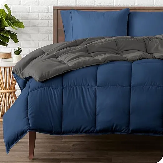 Bare Home Queen Comforter - Reversible Colors - Goose Down Alternative - Ultra-Soft - Premium 1800 Series - All Season Warmth - Bedding Comforter (Queen, Dark Blue/Grey)