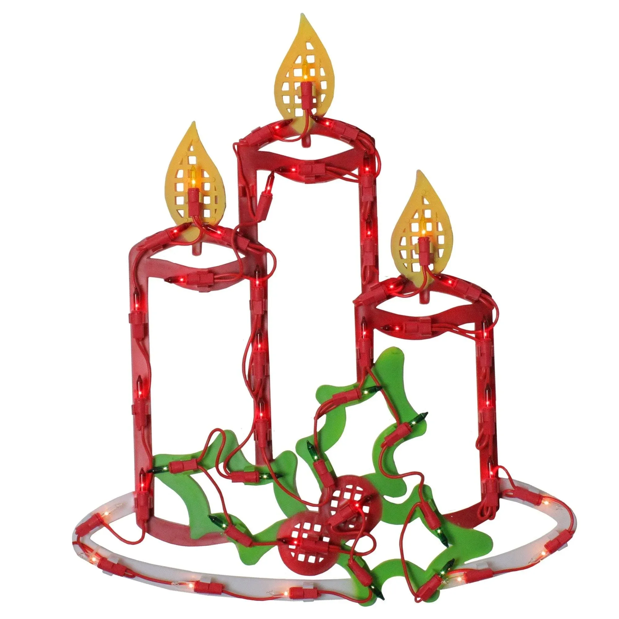 16.5" Lighted Candles with Holly and Berry Christmas Window Silhouette