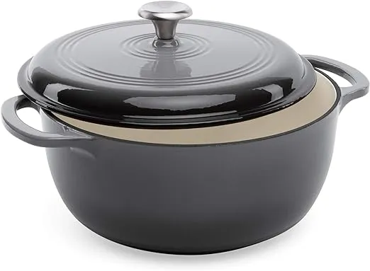 Best Choice Products 6 Quart Enamel Cast-Iron Dutch Oven, Heavy-Duty Cookware w/ Dual Handles, Lid - Gray