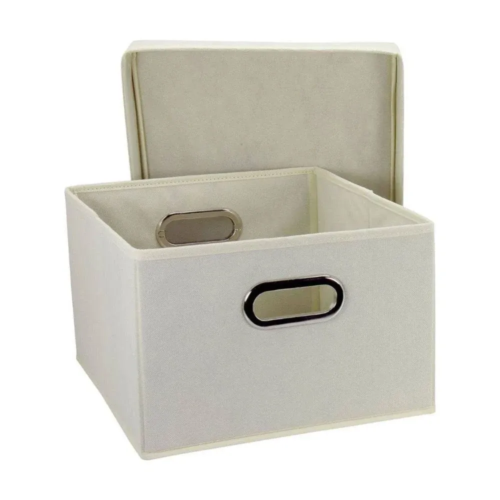 Household Essentials Collapsible Box with Lid and Built-in Grommet Handles, Natural