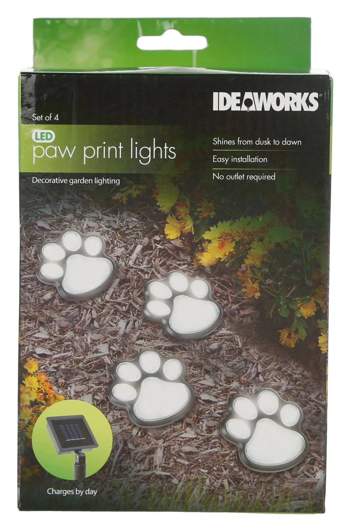 IdeaWorks JB7356 Solar Paw Print Outdoor Lights, Black