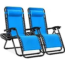 Best Choice Products Set of 2 Adjustable Steel Mesh Zero Gravity Lounge Chair Recliners w/Pillows and Cup Holder Trays, Light BlueBest Choice Products Set of 2 Adjustable Steel Mesh Zero…