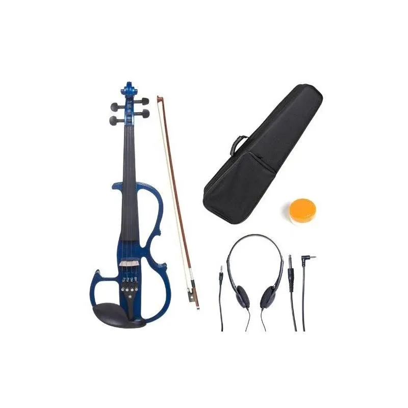 Cecilio 4/4 Cevn-2bl Solidwood Metallic Blue Electric/Silent Violin with Ebony Fittings-Full Size