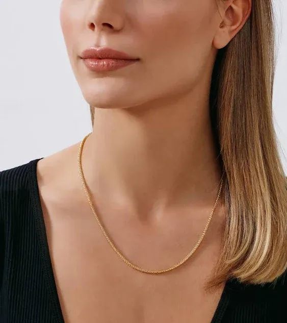 Jewelry Atelier Gold Chain Necklace Collection - 14K Solid Yellow Gold Filled Round Wheat/Palm Chain Necklaces for Women and Men with Different