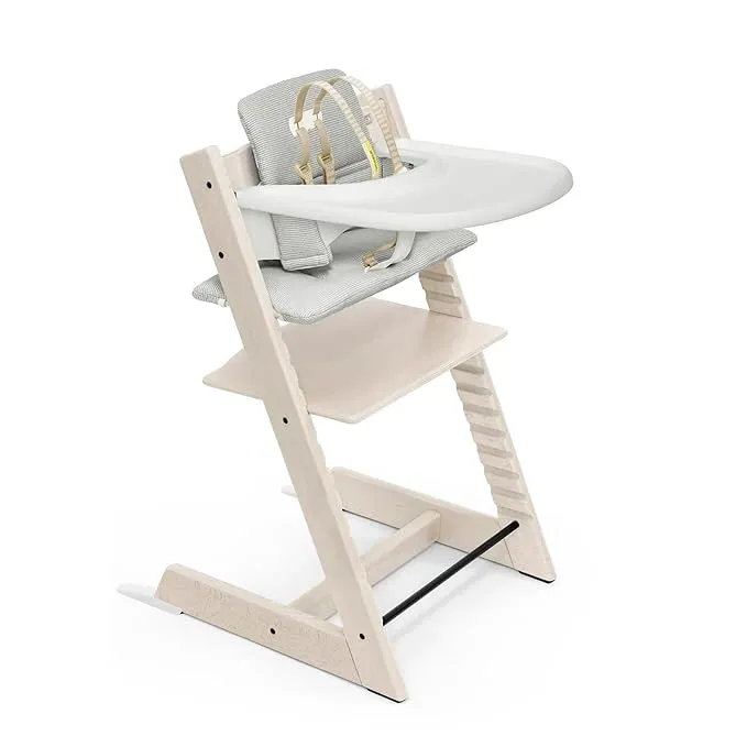 Tripp Trapp High Chair (Storm Grey) and Cushion (Nordic Grey) with Stokke Tray (Storm Grey) - Adjustable, Convertible, All-in-One High Chair for Babies & Toddlers