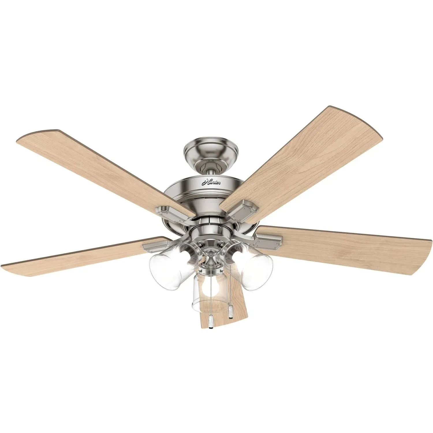 Hunter Crestfield 52" Ceiling Fan w/ LED Lights and Pull Chain, Brushed Nickel