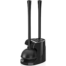 Toilet Plunger and Brush, Silicone Toilet Brush and Heavy Duty Toilet Plunger Set with Ventilated Holder, 2-in-1 Bathroom Cleaning Combo with Caddy Stand (Black)