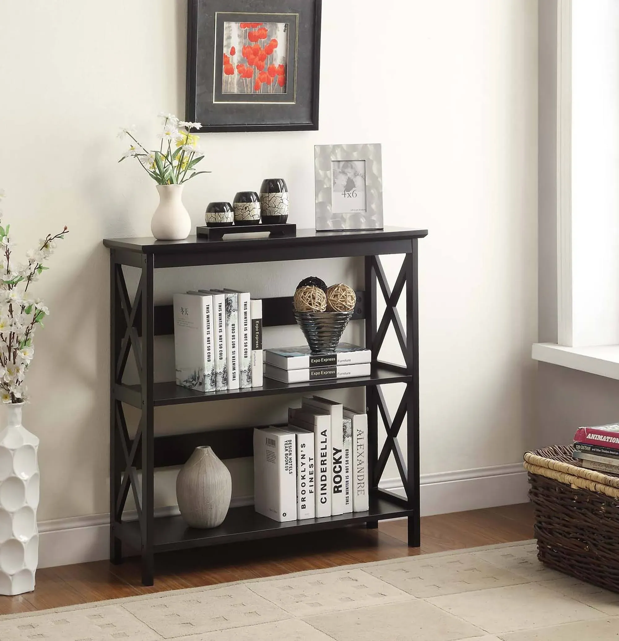 Convenience Concepts Oxford 3 Tier Bookcase in Cherry and Black Wood Finish - Transitional - Bookcases - by Convenience Concepts | Houzz