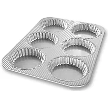 USA Pan Bakeware Aluminized Steel Mini Fluted Tart Pan, 6-Cup