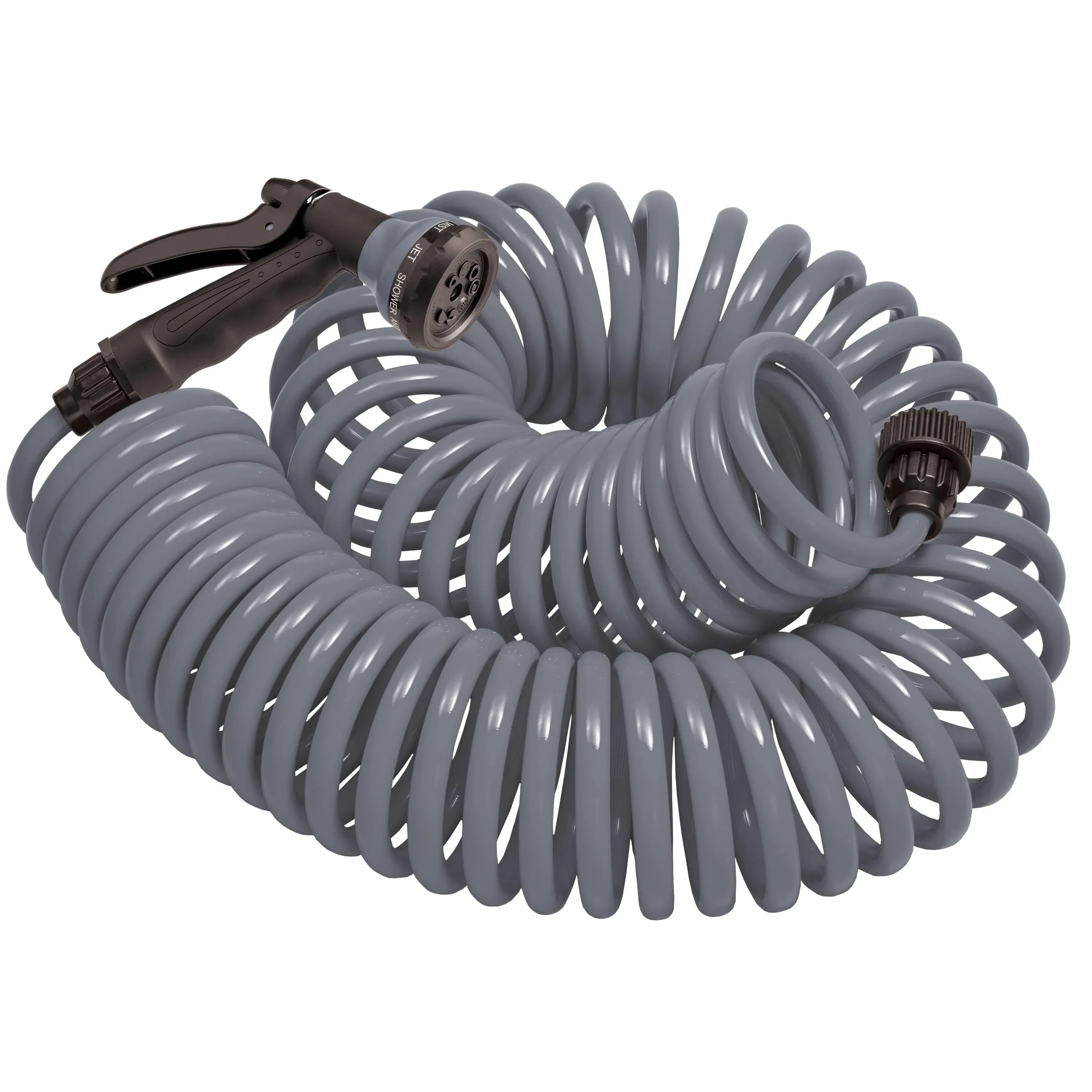 Orbit 50Foot Gray Coil Garden Hose with 8 Spray Pattern Nozzle