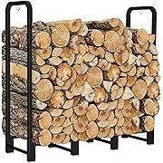 Artibear Firewood Rack Stand 4ft Heavy Duty Logs Holder for Outdoor Indoor Fireplace Metal Wood Pile Storage Stacker Organizer, Matte Black, Size: 4'