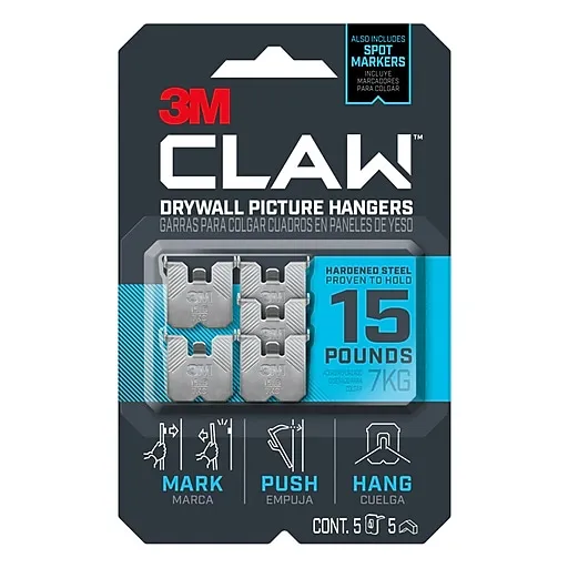 3M Claw 15 lb. Drywall Picture Hanger with Spot Markers 5 Pack