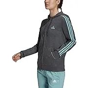 Adidas Essentials Fleece Full-Zip Hoodie Women&#039;s M - Aqua Blue Strips Dark Grey