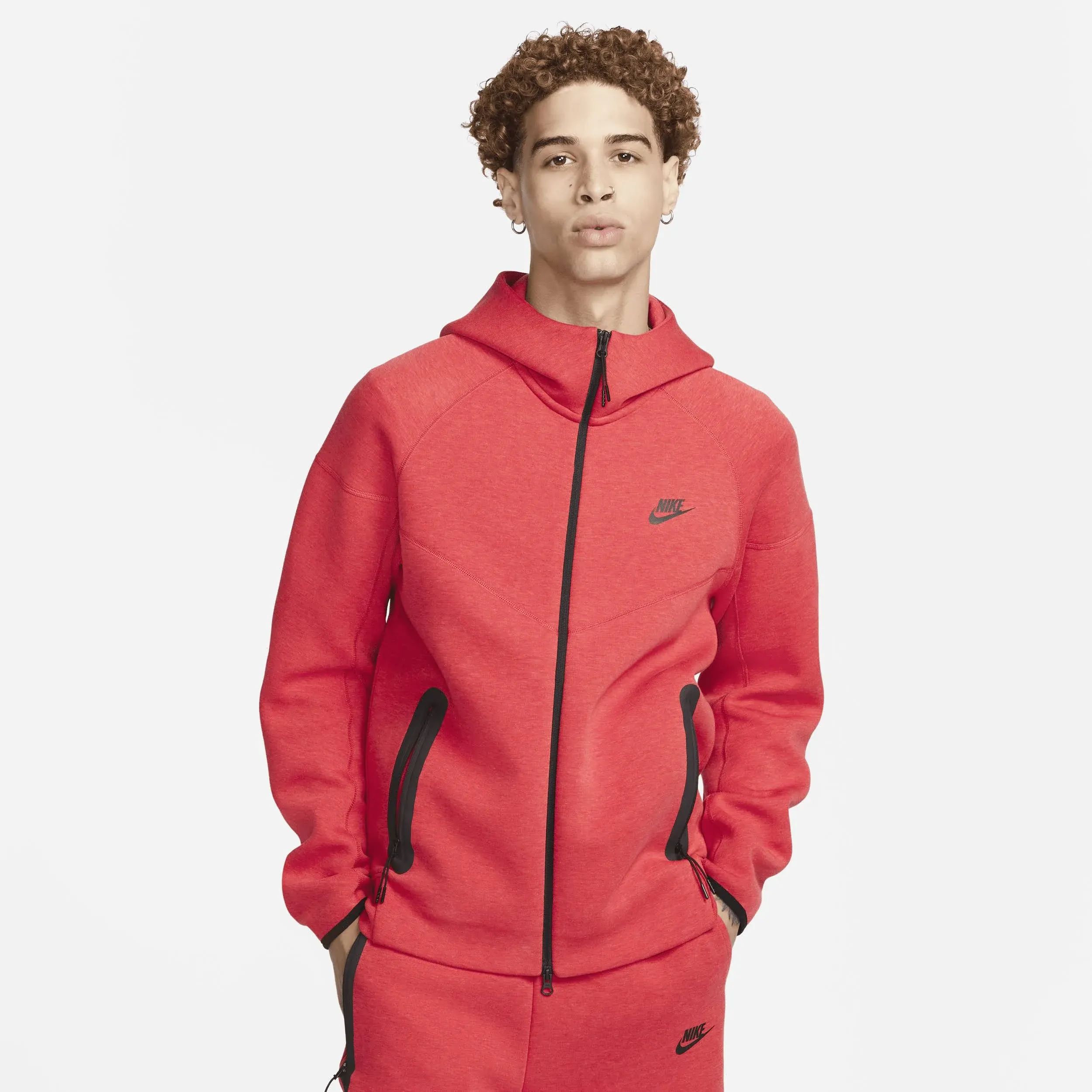 Nike Tech Fleece Full Zip Hoodie in Red