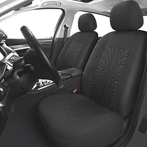 VarCozy Car Seat Covers Full Set, Front & Split Rear Bench for Car, Universal Cloth SUV, Sedan, Van, Automotive Interior Covers, Airbag Compatible, Black&Grey (VC-01-B1)