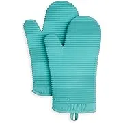 KitchenAid Ribbed Soft Silicone Oven Mitt Set, Aqua Sky, 7.5"x13", Set of 2