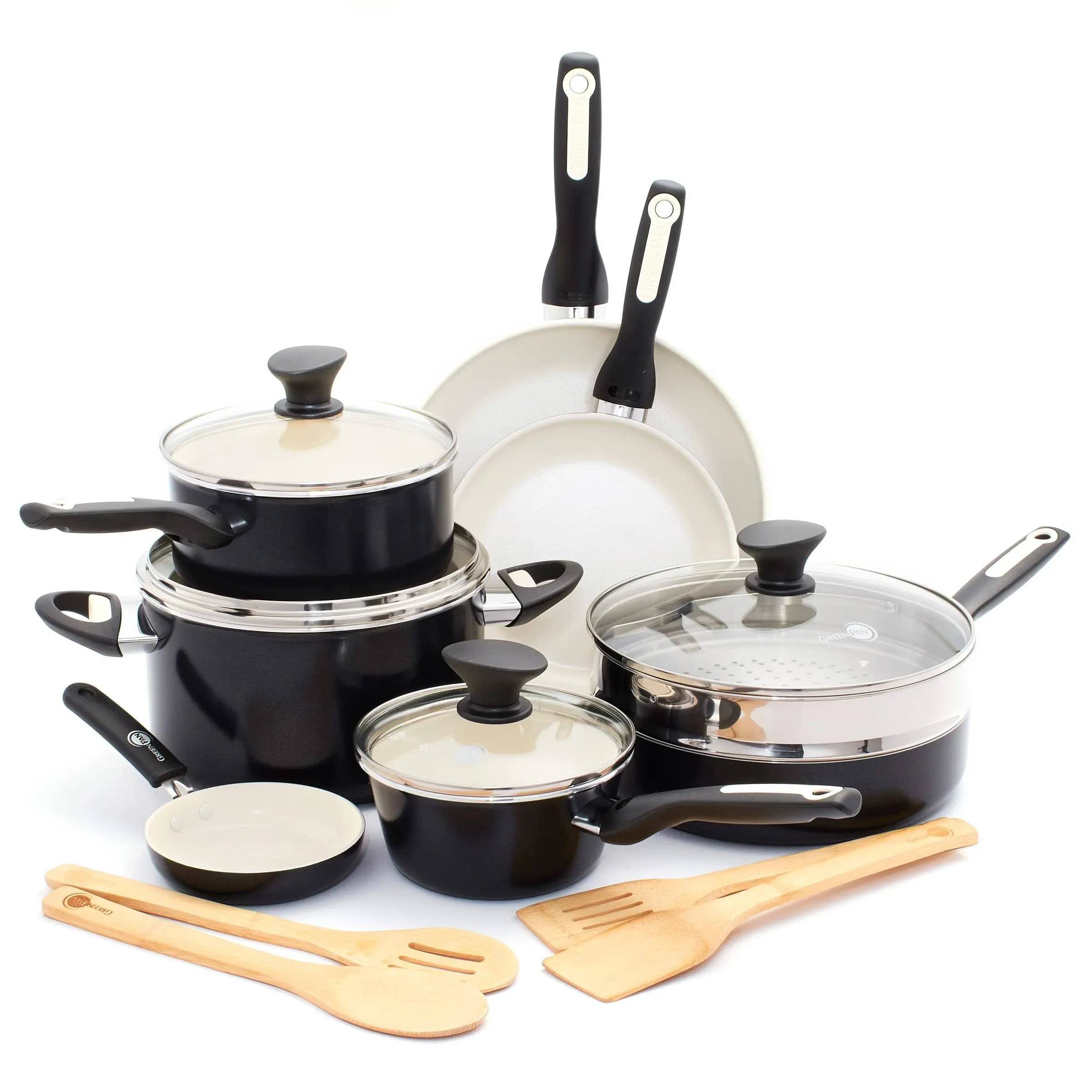 GreenPan Rio Ceramic Nonstick 16-Piece Cookware Set - Black